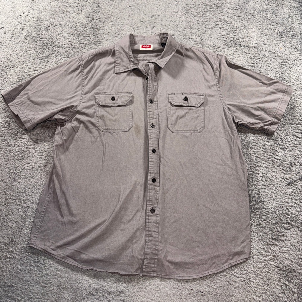 Wrangler Shirt Mens XL Gray Twill Short Sleeve Button Up Workwear Casual Pockets